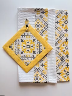 Ręczniki bawełniane waflowy kuchenne z łapką zestaw - Ściereczki, gąbki, czyściki - miniaturka - grafika 1