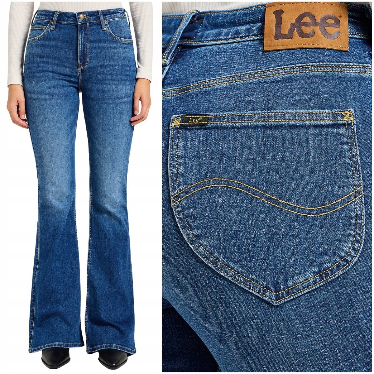 Lee BREESE flare Mid Stop wysokie damskie spodnie jeansowe dzwony W30 L33