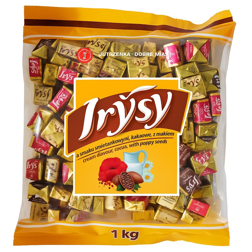 IRYSY CUKIERKI ŚMIETANKOWE, KAKAOWE, Z MAKIEM 1kg JUTRZENKA DOBRE MIASTO