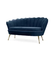 Sofy i kanapy - BETTSO Nowoczesna sofa 2 osobowa w kształcie muszli na złotych nogach MUSZELKA 2 Niebieska Granatowa - miniaturka - grafika 1