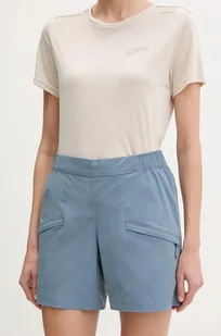 Helly Hansen szorty outdoorowe Elv Light kolor niebieski gładkie high waist 63304 - Spodnie sportowe damskie - miniaturka - grafika 1