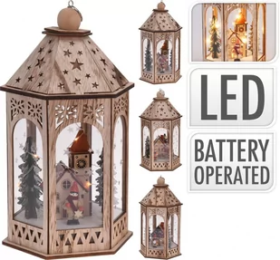 Latarnia drewniana lampion ze scenką świąteczną z LED 29cm - Lampiony i znicze - miniaturka - grafika 1