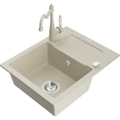 Zlewozmywaki z baterią - Mexen Enzo zlewozmywak granitowy 1-komorowy z ociekaczem i baterią kuchenną Carla, beżowy - miniaturka - grafika 1