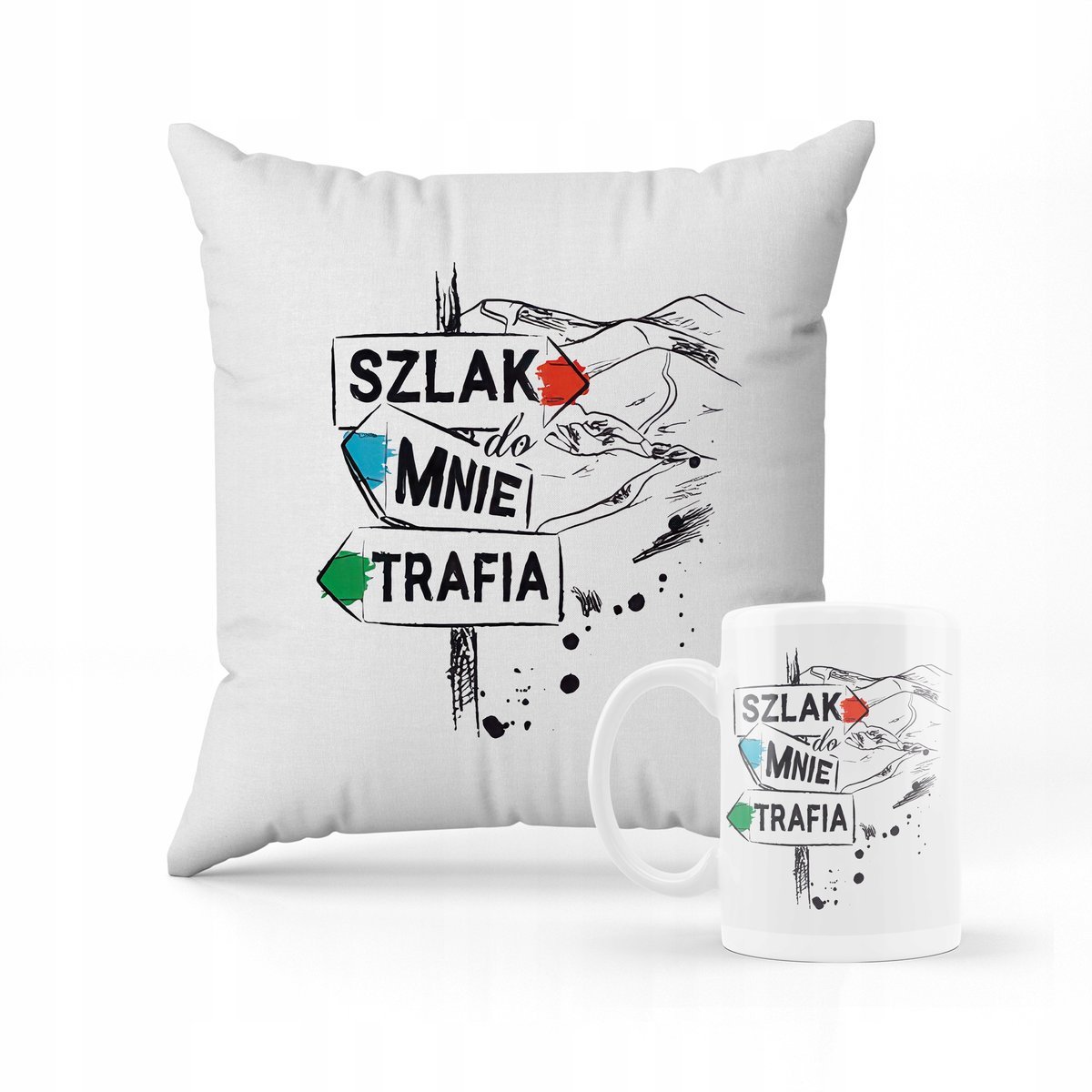 ZESTAW PODUSZKA + kubek Szlak mnie trafia + IMIĘ