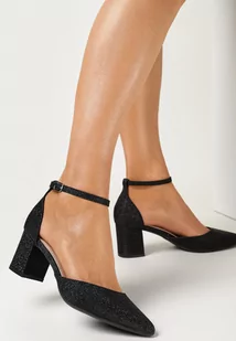 Czarne Eleganckie Czółenka na Słupku z Brokatem i Sprzączką Evadora - Czółenka - miniaturka - grafika 1
