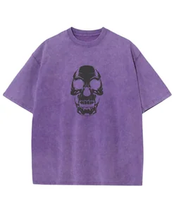 Koszulka oversize efekt sprania Nadruk silikonowy Czaszka Fioletowy M - Koszulki i topy damskie Koszulka oversize efekt sprania Nadruk silikonowy Czaszka Fioletowy M - Koszulki i topy damskie - miniaturka - grafika 1