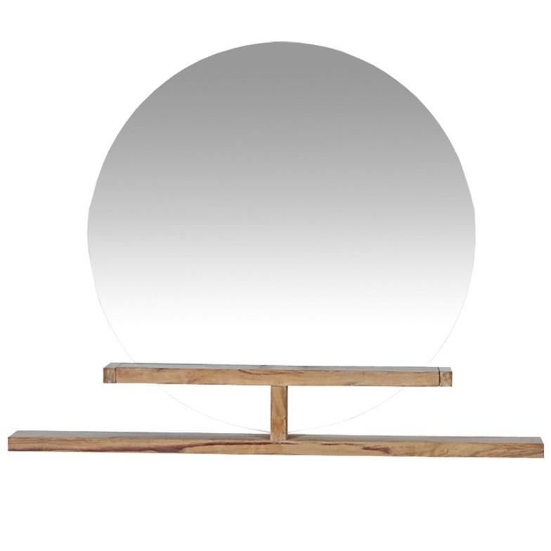Okrągłe lustro Fagersta z półką z drewna tekowego 120 cm