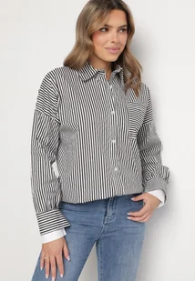Czarno-Biała Koszula Bawełniana w Paski z Kieszonką Nolbia - Koszule damskie - miniaturka - grafika 1