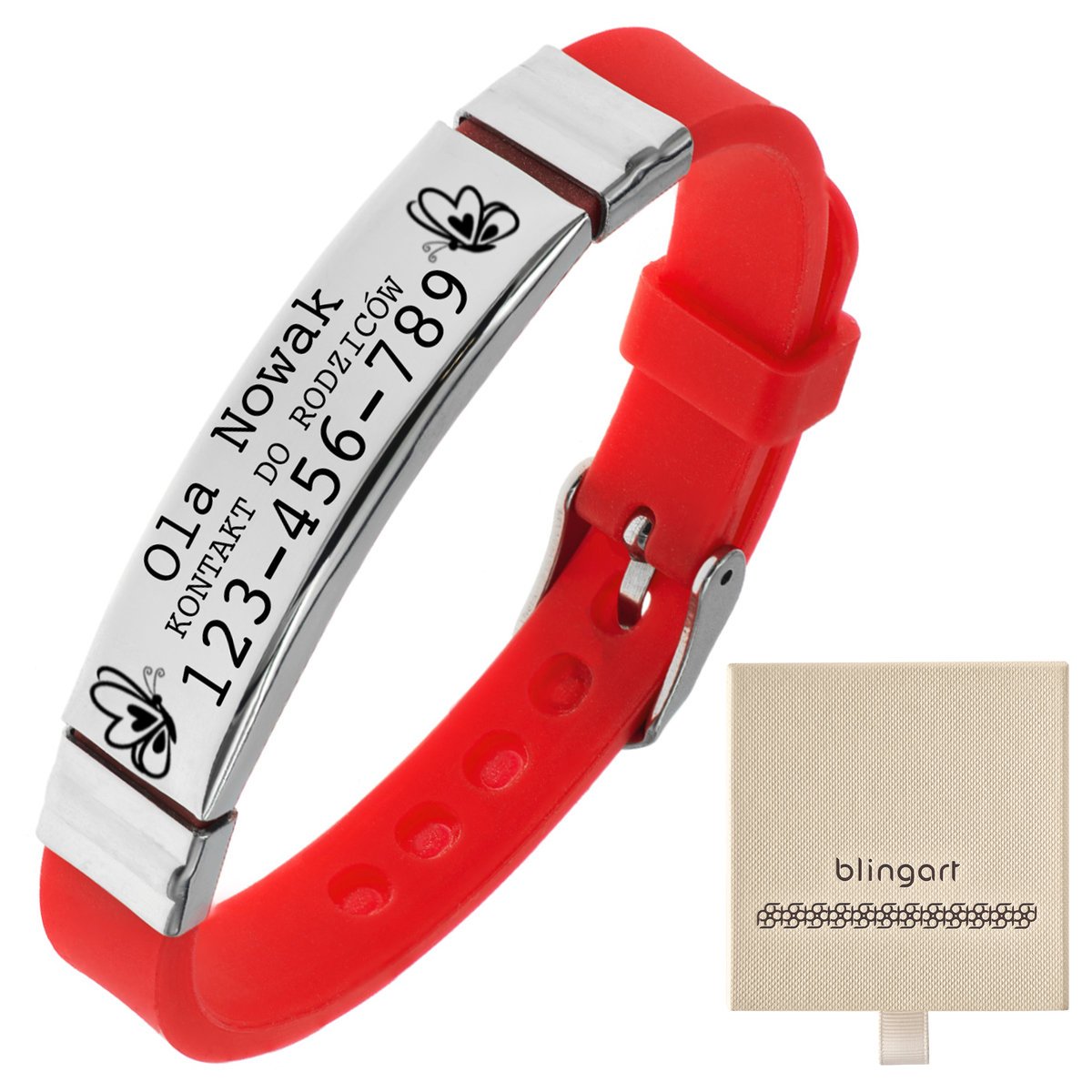 Bransoletka ICE dla dziecka z grawerem czerwona