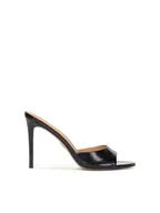 Klapki i japonki damskie - Czarne klapki na szpilce wykonane z tłoczonej skóry - miniaturka - grafika 1