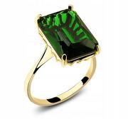 Obrączki ślubne - Złoty Pierścionek Z Dużym Kamieniem Zielonym 925 - miniaturka - grafika 1
