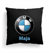 Poduszki dekoracyjne - Foto Poduszka Czarna BMW Auto Logo + IMIĘ - miniaturka - grafika 1