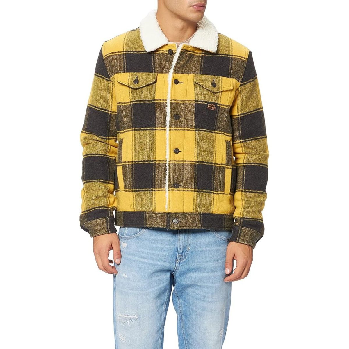 Kurtka męska SuperDry Highwayman Trucker wełniana w kratę ocieplana-L