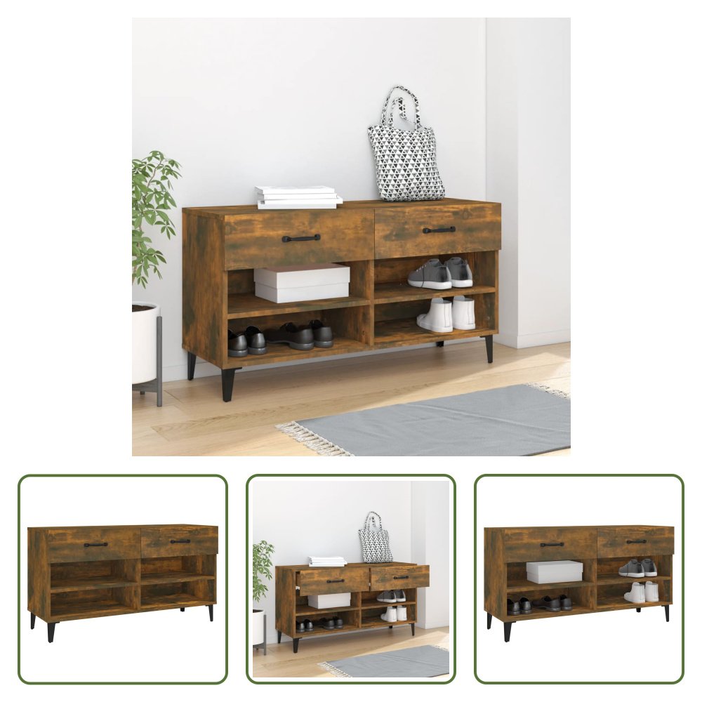 The Living Store Szafka na buty dąb wędzony 102x35x55 cm Materiał drewnopochodny