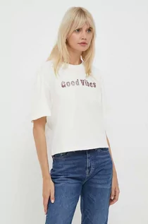 Koszulki sportowe damskie - Pepe Jeans t-shirt bawełniany Connie kolor beżowy - grafika 1