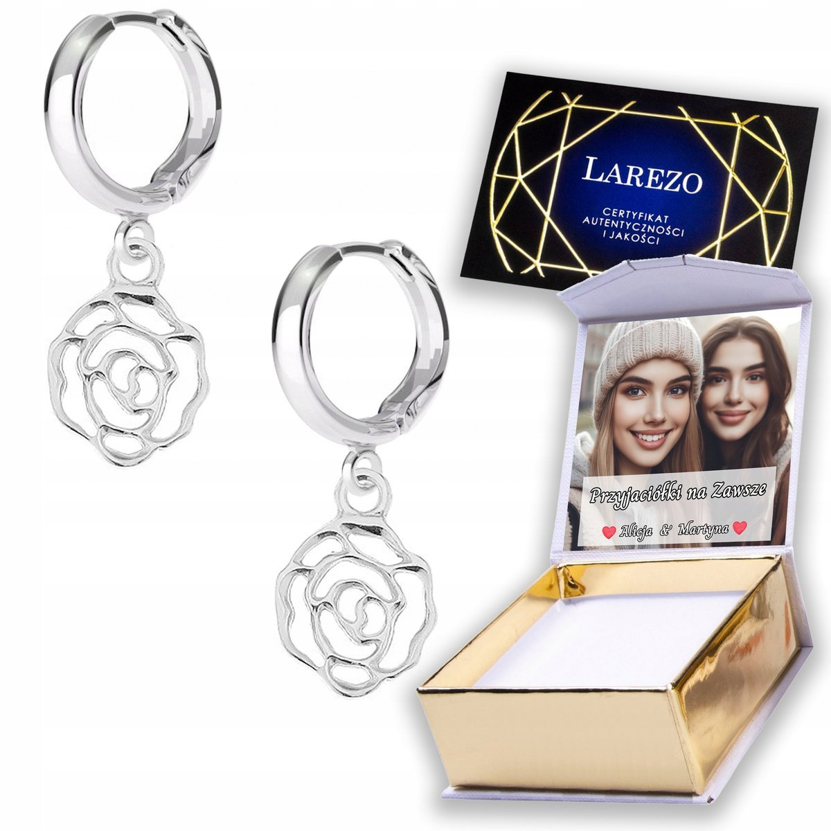 Kolczyki Srebrne 925 z Kwiatami Różami Róże Kwiatki Tulipan Róża NADRUK