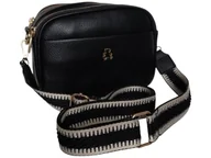 Torebki damskie - Listonoszka Damska Czarna, Torebka z 2 komorami złote ozdoby, Szeroki Pasek - miniaturka - grafika 1