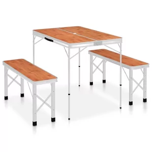 VidaXL Składany stolik turystyczny z 2 ławkami, aluminium, brązowy 48182 VidaXL - Meble turystyczne - miniaturka - grafika 1