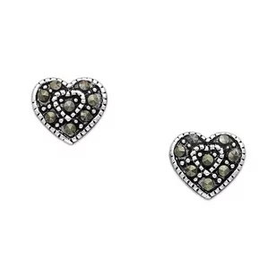 Srebrne Kolczyki Serca z Markazytami - Kolczyki - miniaturka - grafika 1