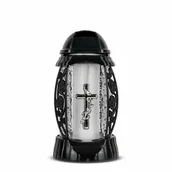 Lampiony i znicze - Znicz Artstyczny Gloria 25 cm Srebrny Znicz Kapliczka Krzyż z Różą z Wkładem do Zniczy - miniaturka - grafika 1