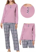 Piżamy damskie - Komplet piżama damska bawełna różowa z długim rękawem i kratką 3XL - miniaturka - grafika 1