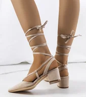 Półbuty damskie - Beżowe wiązane czółenka na słupku Victoris-37 - miniaturka - grafika 1