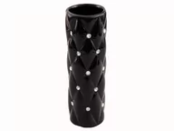 Wazony i flakony - Wazon ceramiczny z kryształkami glamour czarny okrągły wysoki pikowany 29 cm - miniaturka - grafika 1