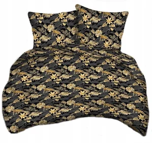 pościel bawełna deLUX 160x200 + 2 poszewki B 314-1 palma złota na czarnym - Pościel - miniaturka - grafika 1