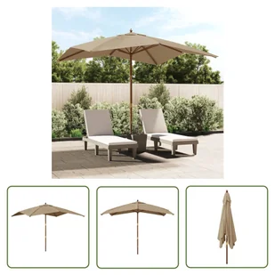 The Living Store Parasol ogrodowy na drewnianym słupku - taupe - 300x300x273 cm - Parasol Ogrodowy - Parasole ogrodowe - miniaturka - grafika 1