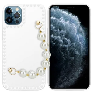 Etui Cadorabo do Apple iPhone 12 PRO w kolorze białym Etui na telefon komórkowy Etui TPU z łańcuszkiem na nadgarstek - Etui i futerały do telefonów - miniaturka - grafika 1