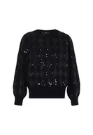 Swetry damskie - faina Damski sweter z dzianiny z wycięciami i cekinami, czarny, rozmiar XL/XXL, czarny, XL - miniaturka - grafika 1