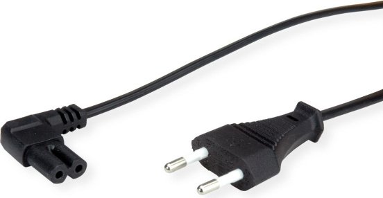 Kabel sieciowy VALUE z wtyczką płaską Euro do wtyczki kątowej C7, 2-stykowy, czarny, 1,8 m