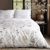 Pościel - Pościel 220x200 satyna Ortimina biała w beżowe kwiaty Darymex - miniaturka - grafika 1