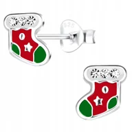 Biżuteria dla dzieci - Srebrne kolczyki Święta skarpety świateczne dla dzieci sztyfty srebro 925 - miniaturka - grafika 1