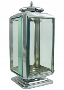 Znicz ze stali nierdzewnej szkło ciężki nowoczesny srebrny - Lampiony i znicze - miniaturka - grafika 1