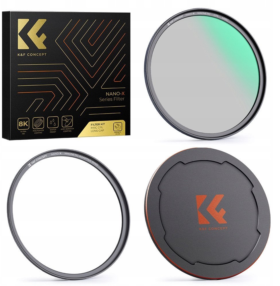 Zestaw 3w1 Filtr Polaryzacyjny Cpl Pierścień Magnetyczny Dekielek K&f 58 Mm / Sku.1703