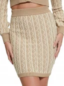 Spódnice - Guess Beżowa Spódnica Mini z Wiskozy z Wzorem Prążkowanym M Gna - GUESS - miniaturka - grafika 1