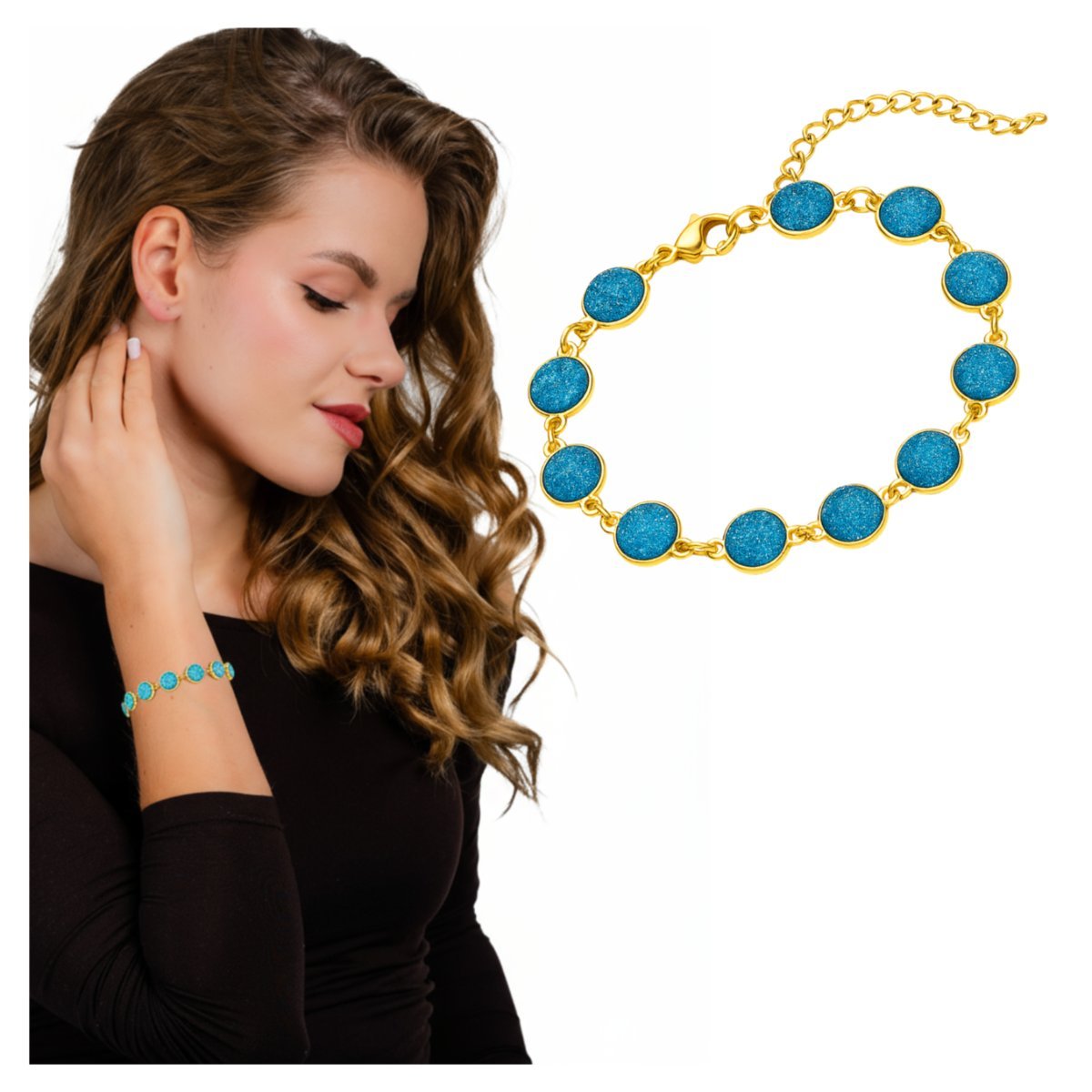 Bransoletka Złota Z Cyrkoniami Stal Chirurgiczna 316L Regulowana Pozłacana