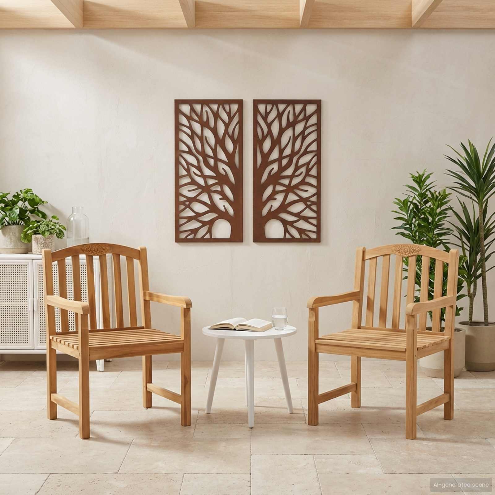 vidaXL Ręcznie rzeźbione krzesło róża 2 pcs naturalny 58 x 60 x 90 cm 42030012