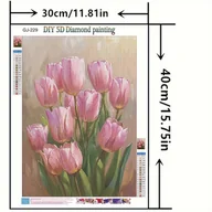 Rękodzieło - TEMU 1 szt. Obraz Diamentowy Pełny Kwiat Tulipanów - Różowe Tulipany z Zielonymi Liśćmi, Duży 30x40 cm/15,75x11,81 cala Sztuka Diamentowa do Salonu, - miniaturka - grafika 1