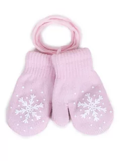 Rękawiczki dla dzieci - Rękawiczki Dziewczęce Jednopalczaste Ze Sznurkiem Różowe Ze Śnieżynką 10 Cm - grafika 1