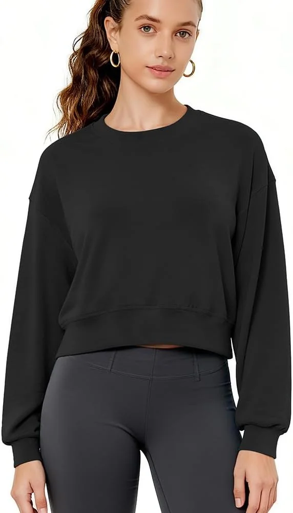Crop Top Damski Długi Rękaw Oddychająca Codzienna Modna Klasyczna Czarna M