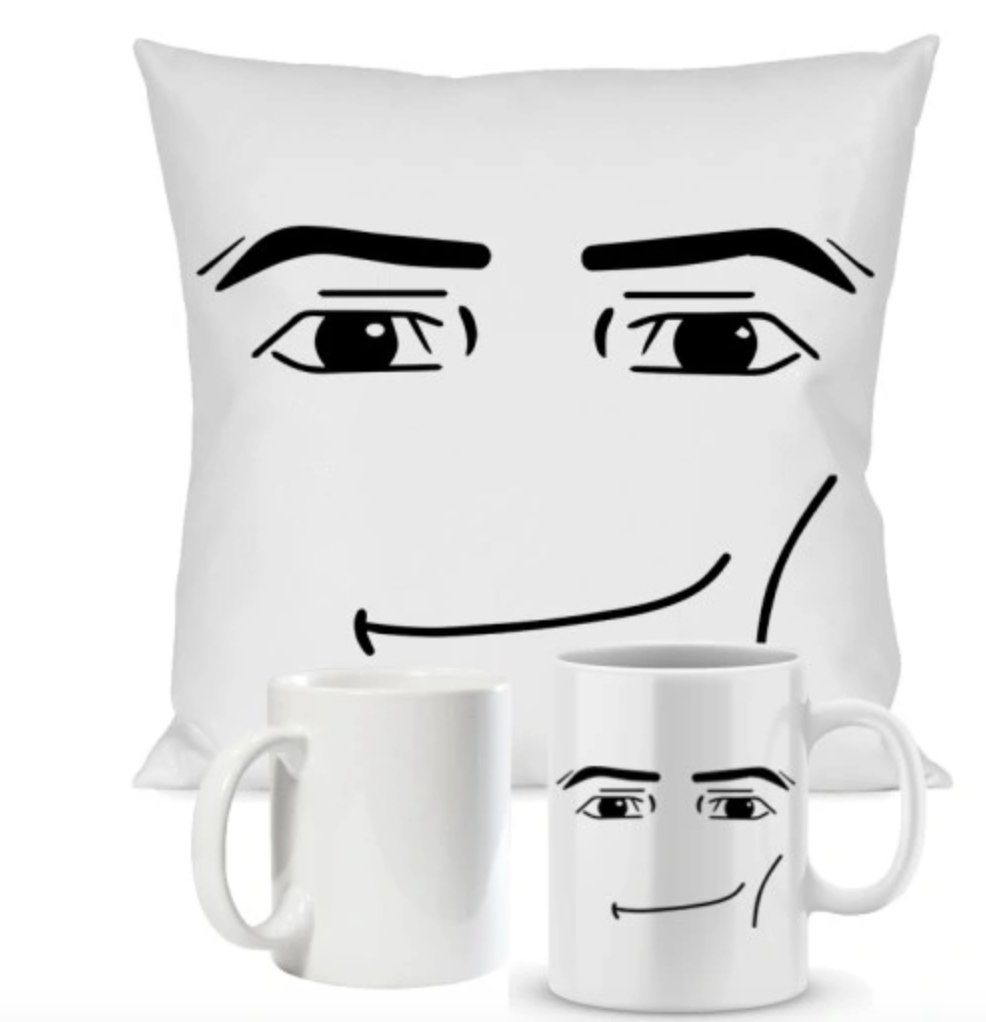 ZESTAW PODUSZKA + KUBEK Prezent ROBLOX MAN FACE MINA MEM HIT + IMIĘ 18