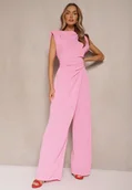 Kombinezony - Różowy Kombinezon Bez Rękawów z Szeroką Nogawką i Marszczeniem Sepellia - miniaturka - grafika 1