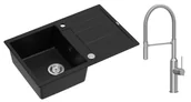 Zlewozmywaki z baterią - Quadron Unique Zlewozmywak granitowy jednokomorowy 78*50*22 cm z ociekaczem MORGAN 111 PURE CARBON z syfonem Push-2-Open w kolorze stalowym z baterią MARILYN Q LINE z ruchomą wylewką kolor stal szczotkowana - miniaturka - grafika 1