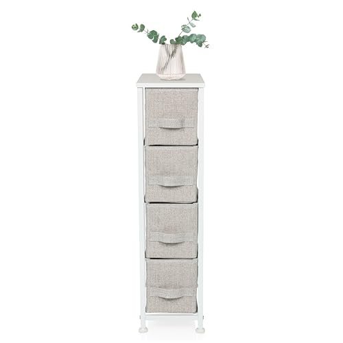 hjh LIVING FOLDRESS S komoda z 4 szufladami materiałowymi, 20 x 48 x 76 cm, organizer do szuflady z regulacją wysokości, metalowy stelaż, szara