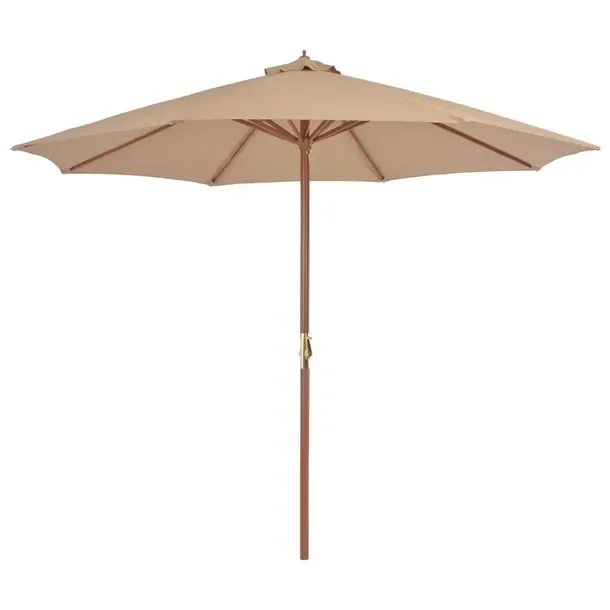 Drewniany parasol ogrodowy 300 x 250 cm szarobrązowy z mechanizmem korbkow