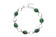 Bransoletki - Srebrna bransoletka gładka z zielonymi kamieniami Malachit - miniaturka - grafika 1