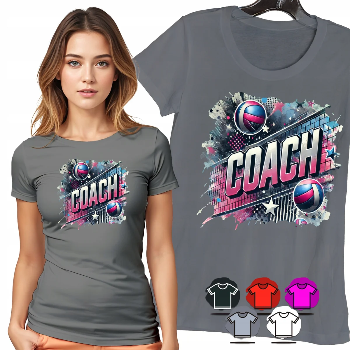 KOSZULKA DAMSKA T-SHIRT - SIATKÓWKA COACH TRENER SPORTOWY PIŁKI WZÓR - XL