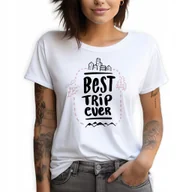 Zestawy upominkowe - Koszulka Damska Biała T-Shirt roz.XXL Na Wyjazd BEST TRIP EVER Wiele Wzorów - miniaturka - grafika 1